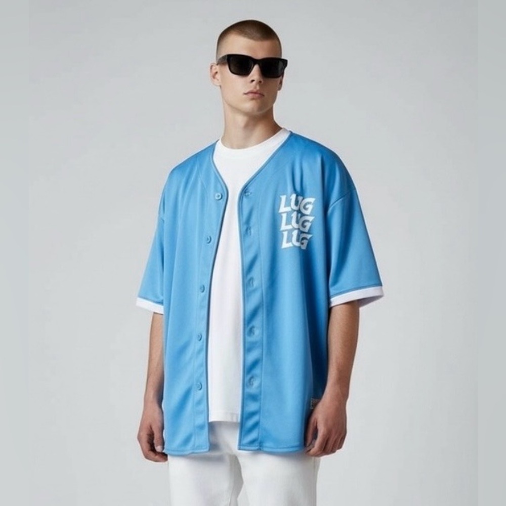 LUG Men's XL Baseball Jersey Shirt Blue White Athletic Streetwear‎